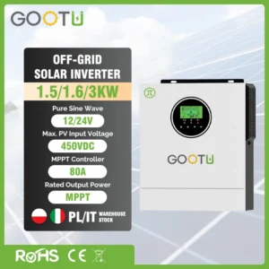 GOOTU 1.5KW 1.6KW 3KW OFF-GRID Solar Inverter 12/24V Pure Sine Wave Inverter 220VAC with MPPT 80A Hybrid Solar Inverter