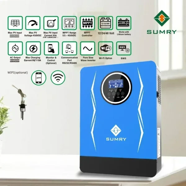 SUMRY Hybrid Solar Inverter Pure Sine Wave MPPT 1.8kw 3kw 3.8kw 6.2kw 12v 24v 48v to 220v Solar Charger Power Home Inversor - Image 2