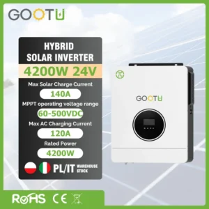 GOOTU 4.2KW 24V Hybrid Solar Inverter 140A MPPT Solar Charger Dual Output Max PV 500VDC Input On/Off-Grid Inverter Solar Batte