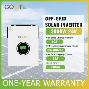 GOOTU 1.5KW 1.6KW 3KW Hybrid Solar Inverter Off Grid Inverter 12/24V Pure Sine Wave Inverter 220VAC with MPPT 80A
