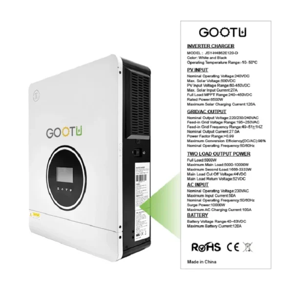 GOOTU 8.2KW 160A MPPT Hybrid Solar Inverter Mppt 450VDC Dual Output Solar Charger Inverter 48v 220V For Max 150VDC Input - Image 3