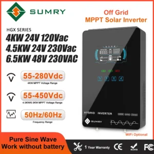 SUMRY 4KW 4.5KW 6.5KW Off Grid Solar Inverter 24v 110/120v/230VPure Sine Wave MPPT Solar Charge 55-350VDC LCD Hybrid Inverter