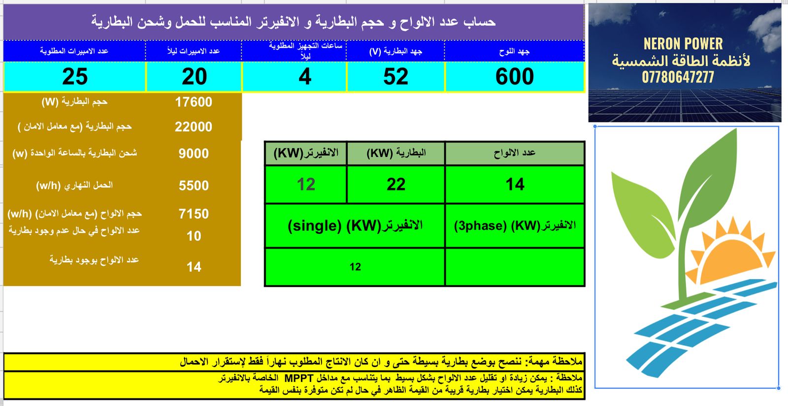 كوكل شيت لحسابات منظومات الطاقة الشمسية